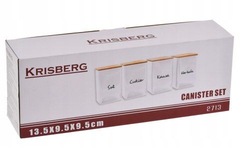 Komplet 4 pojemników kawa herbata cukier sól 13.5x9.5cm KRISBERG KS-2713 (napisy PL)