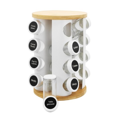 Stojak na przyprawy przyprawnik obrotowy słoiczki 17-ele biały BRUNBESTE BB-2863